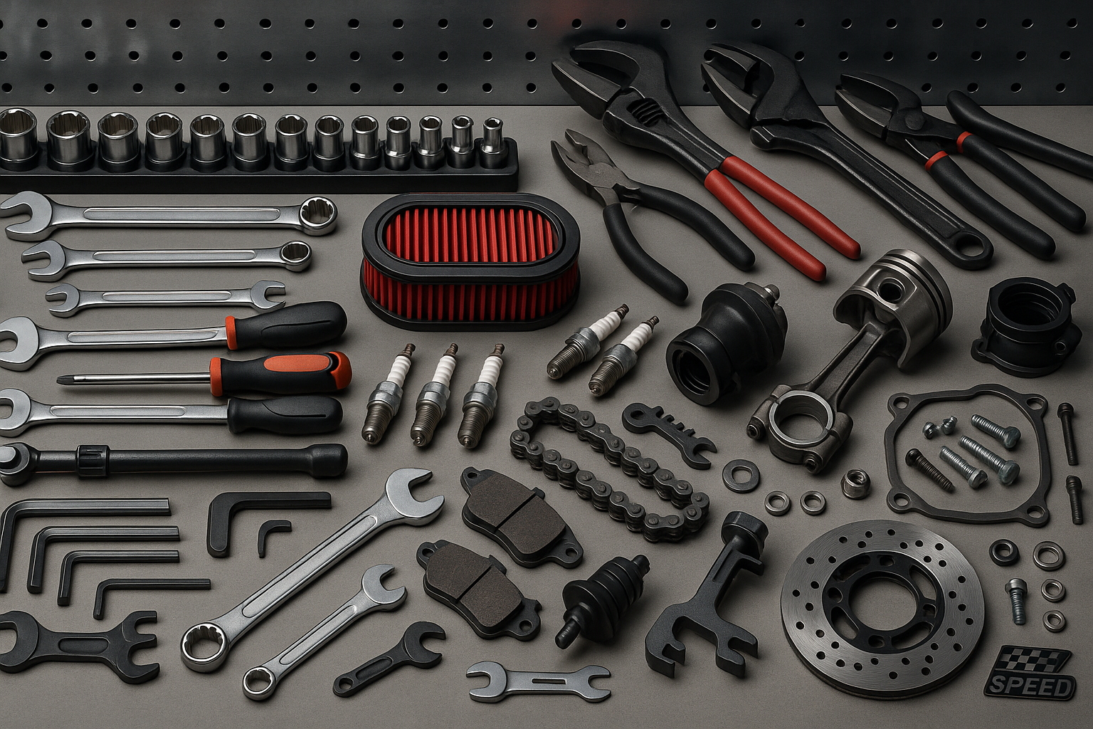 DIY image of tools or parts for bike or vehicle builds